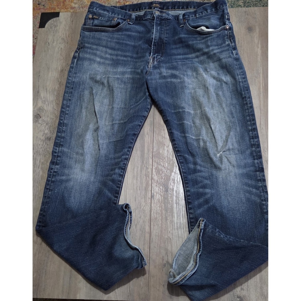 Polo Ralph Lauren Medium Wash Distressed Bootcut Blue Jeans Men Sz 36x32
